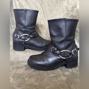 HARLEY DAVIDSON Women’s “Christa” Harness Mid-calf Black Leather Boots Size 6.5